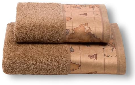 1Aクラス Alviero Martini 1ª Classe Set Asciugamani Geo Classic – 100% Cotone 480gr/mq – Viso 60x100 cm + Ospite 40x60 cm – Bordi con Stampa Geo – Confezione Regalo