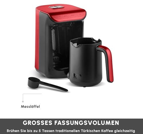 KARACA Hatır Köz Türkische Kaffeemaschine, 300 ml Kapazität, Bereitet 5 Tassen Türkischen Kaffee, Automatische Abschaltung & Temperaturregelung, Authentischer Holzkohle-Geschmack, 535W, Rot