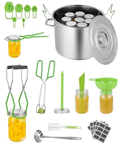 VEVOR Kit de démarrage pour Mise en Conserve, 11 pcs, kit de Mise en Conserve en Acier INOX pour débutants, avec marmite, Grille, Couvercle, louche, Entonnoir, Pinces, lève-Bocal, clé, Verre doseur