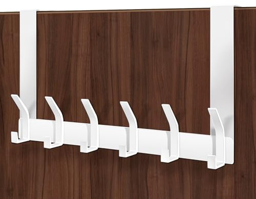 Auskee Over The Door Hook - 12 Hooks White, Heavy Duty Over Door Hanger for Clothes, Coat, Bag, Towel | Space Saving Hooks for Bathroom, Bedroom, Closet | Fits Doors Up to 4.5cm, 18cm Long Hanger