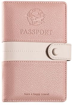 XFSRG Elegante Custodia Passaporto in Pelle con Chiusura a Bottone Accessorio RFID Perfetto per Viaggiatori(Rosa)