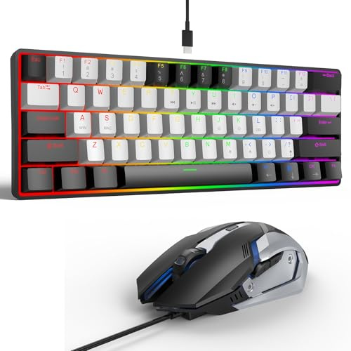 LAMA Mini clavier mécanique 60 % 61 touches avec commutateurs rouges, rétroéclairage LED, petit clavier de jeu filaire portable pour ordinateur portable, PC, joueur, dactylographie, Mac, PS4, Xbox ONE