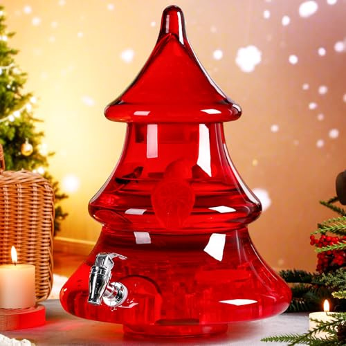 Potchen Weihnachtsgetränkespender aus Glas, extra großer Weihnachtsbaum, Getränkespender mit Zapfhahn für Sommer, Weihnachten, Party, Hausbars, Wasser, Limonade, Saft