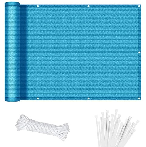 Balkon Sichtschutz Balkonabdeckung 50 x 150 cm HDPE Balkonbespannung mit Kabelbinder Atmungsaktiv Balkon Sichtschutz Balkonverkleidung für Gartenanlagen, Camping, Blau