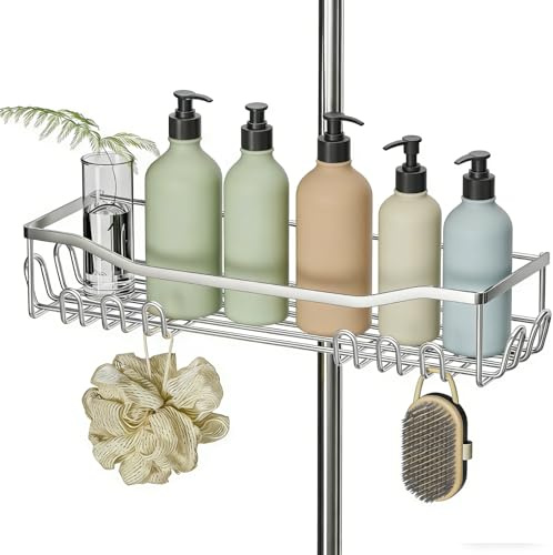 H Hawsam Duschablage Ohne Bohren,304 Edelstahl Badregal Duschregal Rostfrei,Große Größe und Kapazität Duschregal für 18mm-25mm Duschstange,für Shampoo und Duschgel im Badezimmer