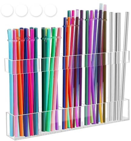 Strohhalm Aufbewahrungsbox,Wiederverwendbarer Strohhalmhalter mit doppelseitigem Klebeband, geeignet für Schranktüren und Küchenarbeitsplatten (transparent)