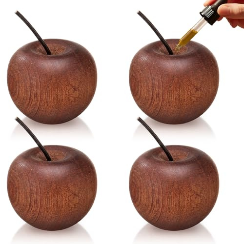 Novabright 4 Pcs Mini Wooden Apple Shaped Essential Oil Diffuser Portable Aromatherapy Diffuser Decorations Farmhouse Rustic Air Freshener for Car Home Bedroom Office Desktop Sauna Yoga Spa Centers