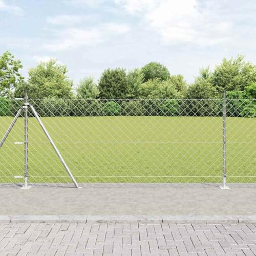 QJBSAVVA Silber Kettengliedzaun Stahl 1000 x 3,2 x 100 cm, wetterfester Gartenzaun inklusive Pfosten & Zubehör, robuster Abschluss für Rasen, Terrasse und Camping