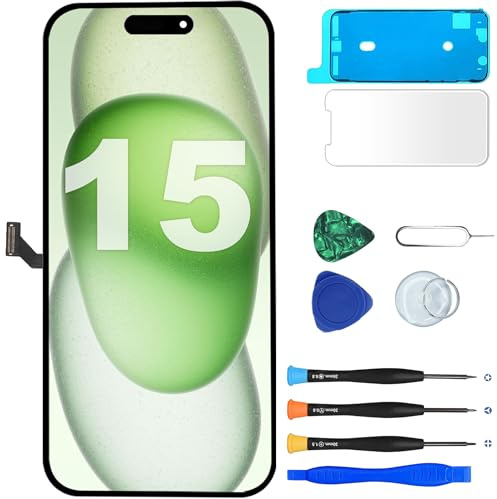 MP+ für iPhone 15 Display Reparaturset, [FHD] [Face ID][TrueTone] LCD Bildschirm Ersatz mit 3D Touch & Vormontiertem Rahmen,inkl. Werkzeug & Kleber,DIY Touchscreen Reparaturkit