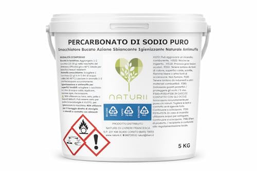 Naturii Percarbonato di Sodio Puro per Bucato Smacchiatore Sbiancante Igienizzante Naturale Antimuffa Attivo a 40°C Additivo Multiuso per Lavatrice e Ammollo