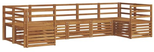 vidaXL Sofagarnituren 7 pcs Natur Massivholz Akazie, Akazienholz Gartenmöbel-Set, modernes Sofa, Coole Lounge, modulare Sitze, Pooldeck-Style