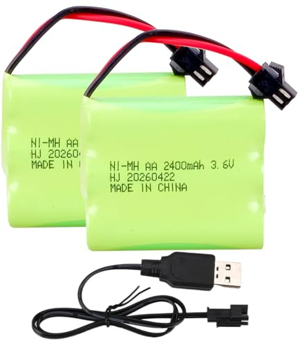 2er-Pack 3,6V 2400mAh AA NiMH Akku mit SM 2P Stecker, Geeignet für Ferngesteuerte Spielzeuge, Baustellenfahrzeuge, Muldenkipper, Beleuchtungsgeräte, Elektrowerkzeuge & Haushaltsgeräte