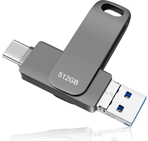 Memoria USB 512GB, Pen Drive USB C 3 en 1 OTG Flash Drive Metal Memory Stick para PC, Tabletas, Macbook, Estéreo de Automóvil, Smartphones,TV