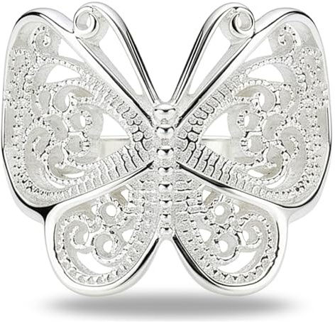 Vinani Ring aus 925 Sterling Silber - Schmetterling Paisley Ring glänzend für Frauen, nickelfrei & antiallergisch, Designed in Deutschland, RSL