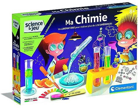 Clementoni | Science & Jeu – Ma Chimie pour Enfants 8 Ans+ | Kit Scientifique avec 170 Expériences Éducatives | Activité STEM avec Matériel de Laboratoire | Découverte des Réactions Chimiques