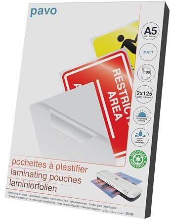 pavo 8029679 Laminierfolientasche, DIN A5, matt, 250 mic