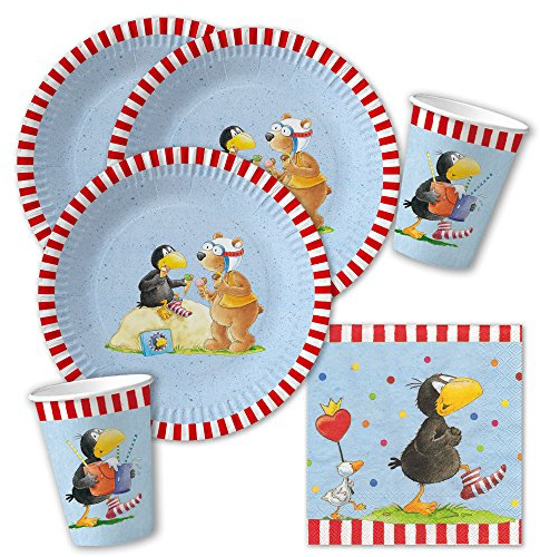 DH-Konzept 36-teiliges Party-Set - Der kleine Rabe Socke - Teller Becher Servietten für 8 Kinder