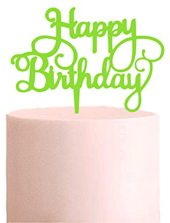 Manschin-Laserdesign Cake Topper, Happy Birthday, Tortenstecker Geburtstag, Tortefigur Acryl, Farbwahl - (Hellgrün)