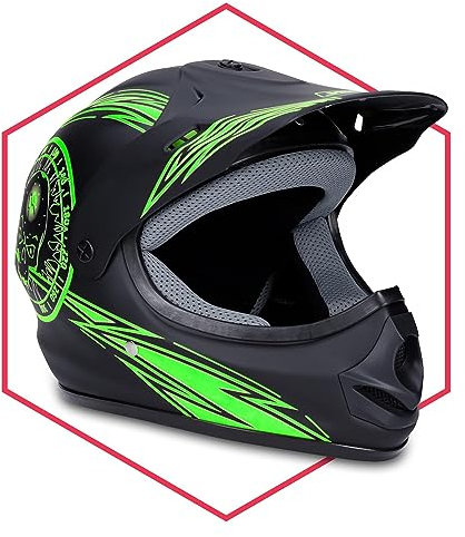 Saferide | Motorradhelm Schwarz-Grün Matt 51-52 cm Quadhelm Rollerhelm Cross Kinder ab 3 Jahre Enduro Regenschutz Sturzhelm Jugendliche Kleinkind Schutzhelm Kinderhelm Moped Mofa