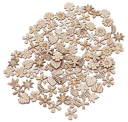 Healifty 100 Stücke Holz Blumen Scheiben Holzscheiben Naturholzscheiben Streudeko Tischdeko für DIY Basteln Handwerk Weihnachten Hochzeit Geburtztag Deko 20mm (Mischmuster)