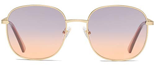 SOJOS Designer Rund Rechteckig Sonnenbrille Flat Verspiegelt Linse Metallrahmen SJ1137 (Gold Rahmen/Graue Orange Verlaufslinsen, Mittel)