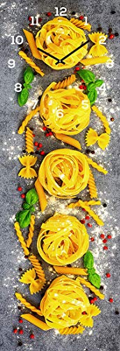 levandeo Wanduhr Alu-Dibond 30x30cm Uhr Alubild Nudeln Pasta Nudelnest Wanddeko Deko Aluminium Küchendeko Küchenuhr Einrichtung