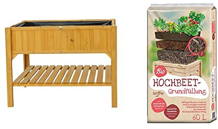 Habau 2854 Hochbeet mit Ablage, 119 x 57 x 90 cm & Universal Bio Hochbeet-Grundfüllung 60 Liter