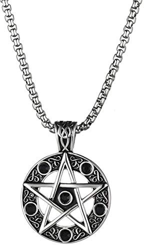 JewelryWe Schmuck Halskette Herren Edelstahl, Anhänger Stern Blau Pentagram Pentagramm Biker Kette 55cm Cooles Schwarz