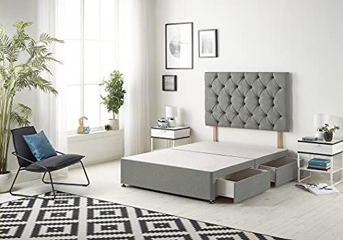 Bed Centre Premier Divan Base with 2 Drawers and Matching Headboard - Available in Multiple Fabrics and Colours (3FT Single, Linen Silver)
