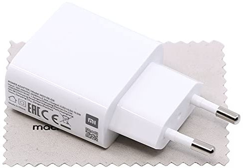 Cargador original Xiaomi MDY-09-EW 10W para Xiaomi Pocophone F1, Mi 5, Mi 6, Mi 8, Mi Max 3, Mi Mix 2s, Redmi Note 7, Redmi K30, K20, 12C, 9T, 9, 8, 8A, A3, A2 (sin cable) con paño de limpieza de