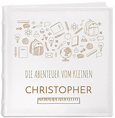 Maverton Einsteckalbum mit Gravur - Fotoalbum für 200 Fotos 10x15-100 Seiten - Größe: 21x22cm - Weiß - personalisierte Geschenke für Kind zur Geburt Taufe Kommunion - Geburtstagsgeschenk