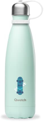 Qwetch - Bouteille Isotherme Kids Vert 500ml - Gourde Nomade Inox - 24h Froid et 12h Chaud - Etanche, Sans BPA & Réutilisable - Gourde isotherme pour Sport, Voyage, Bureau, Randonnée