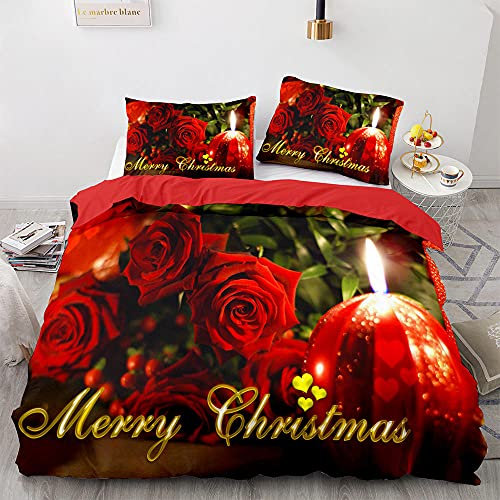 HNDXLHH Bettwäsche 220x240 Rote Christrose Bettdecke Hypoallergen Mikrofaser Bettwäsche-Sets AtmungsaktivAngenehme - 1 bettbezug mit Reißverschluss + 2 Kissenbezug 80x80