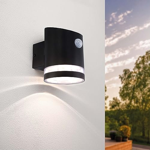 Ledvion - Solar LED Wandleuchte, mit Bewegungssensor, 3000K, IP44, Schwarz, Elara, Außenleuchte, Stimmungslicht, Gartenbeleuchtung
