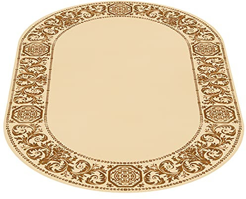 Belle Arti Luxus Teppich Barock Oval Wohnzimmer Schlafzimmer Flur Barock Creme beige Gold - Kurzflor 100% Viskose Antirutsch K-Seidenglanz öko tex handgeknüpfte Fransen - beige, 152x230 cm, Oval