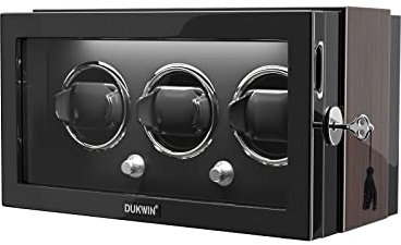 DUKWIN Uhrenbeweger Uhrenbeweger für Automatikuhren mit Leise Motor Abschließbar Automatischer Uhrenbeweger für 3/4 Uhren Dual Netzteil Eingebaute Beleuchtung, Uhrenbeweger für 3 Uhren, 经典的