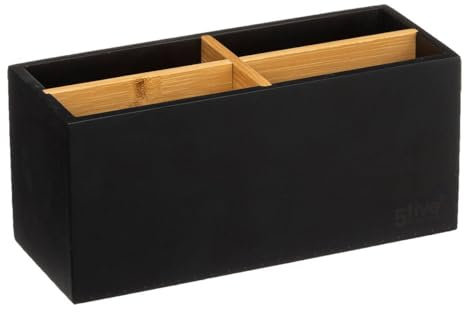 Five - Organiseur de Salle de Bain Rangement Maquillage 4 Compartiments Natureo Noir et Bambou