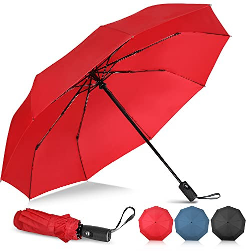 NINEMAX Regenschirm Sturmfest Taschenschirm Automatik, 44.5inch Regenschirm Klein Stabil, Kleiner Reise Schirm für Herren Damen (Rot)