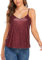 VIDUSSA Damen Funkelnde Tops Ärmellose Camisole Tank Tops Pailletten V-Ausschnitt Oberteile Shirt Blusen Weinrot L