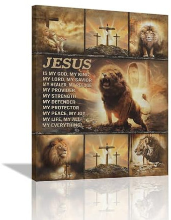 Christlicher Löwe Wandkunst Jesus Zitate Wanddekoration Löwe von Judah Kreuz religiöse braune Bilder Leinwanddrucke motivierend gerahmt modernes Kunstwerk für Zuhause Wohnzimmer Schlafzimmer