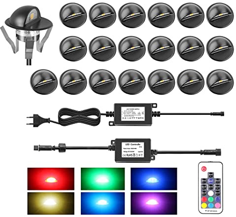 YZGWZLD Terrassen Einbaustrahler Terrassenbeleuchtung 20er Set LED Bodeneinbaustrahler Ø35mm RGB Farbwechsel IP67 wasserdicht für außen innen