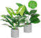 Dremisland 2pcs Fake Plants Artificial Palm Plants in Pot 16 Tall Artificial Potted Plants with Grey Pot Faux Foliage Greenery Plants for Office Desk Shelf Table Bathroom Bedroom Indoor Décor
