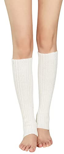 Durio Stulpen Damen Extra Warm Beinwärmer Winter Strick Häkelarbeit Legwarmers Verdicken Stricken Beinstulpen Damen Weiß Einheitsgröße