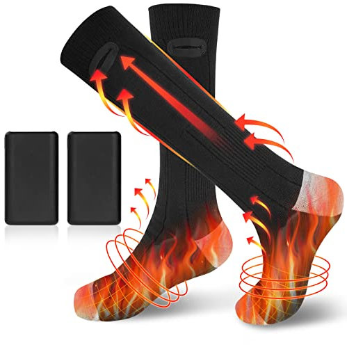 Flintronic Beheizte Socken, Wiederaufladbare Beheizbare Socken Herren Damen, Fußwärmer Heizsocken 3 Einstellbarer Temperatur,5000mAH Fusswärmer Elektrisch Warme Socken für Skifahren Outdoor