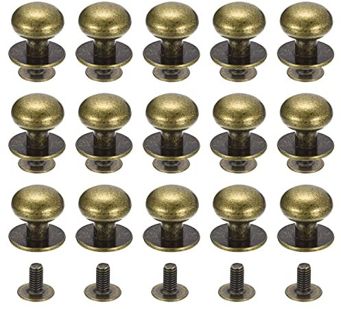 sourcing map 12mm Kugel Kopf Bolzen Nieten Schrauben Hohlnieten Rücken 15 Stück Schraubnieten Rund Kopf Schaltfläche Nippel Niete für Basteln Leder Handwerk Handtasche Gürtel Bronze Ton