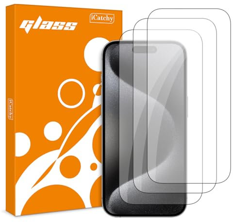 iCatchy Screen Protector for iPhone 15 Plus/iPhone 15 Pro Max 6.7-Inch, Scratch Resistant HD Clear Tempered Glass Film (3-Pack)