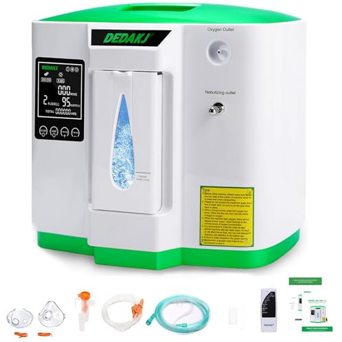 DEDAKJ Concentrador de Oxígeno, 2-9L / min Ajustable 93%±3% Alta Pureza, Atomización, Generador de Oxígeno de Flujo Hogar Con Control Remoto, Certificado por la CE