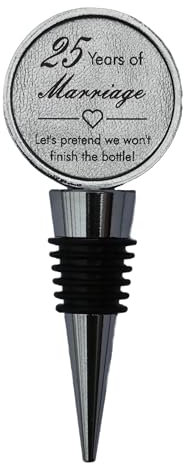 25th Anniversary Engraved Silver Leather Bottle Stopper, 25 Years Married (Let's Pretend we Won't Finish The Bottle)