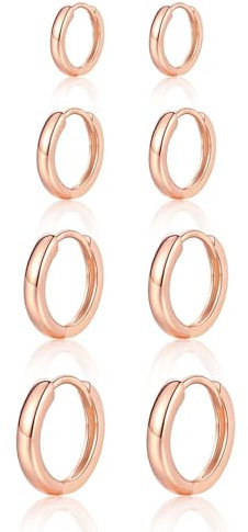 MASOP Ohrringe Rosegold, 4 Paar Silber 925 Creolen Set (6/8/10/12mm), Leicht Hypoallergen Huggies Rose Vergoldet Mini Creolen Gold Klein für Damen Mädchen