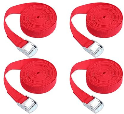 4 Stück Ratschen-Spanngurte, verstellbare Spanngurte, Zurrgurte für Fracht, Gepäck, Lieferwagen, LKW, Motorrad, 5 m x 50 mm, Rot